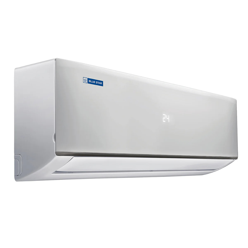 Blue Star IC312DNU Inverter Split AC1 Ton 3 Star installed in a large living room.