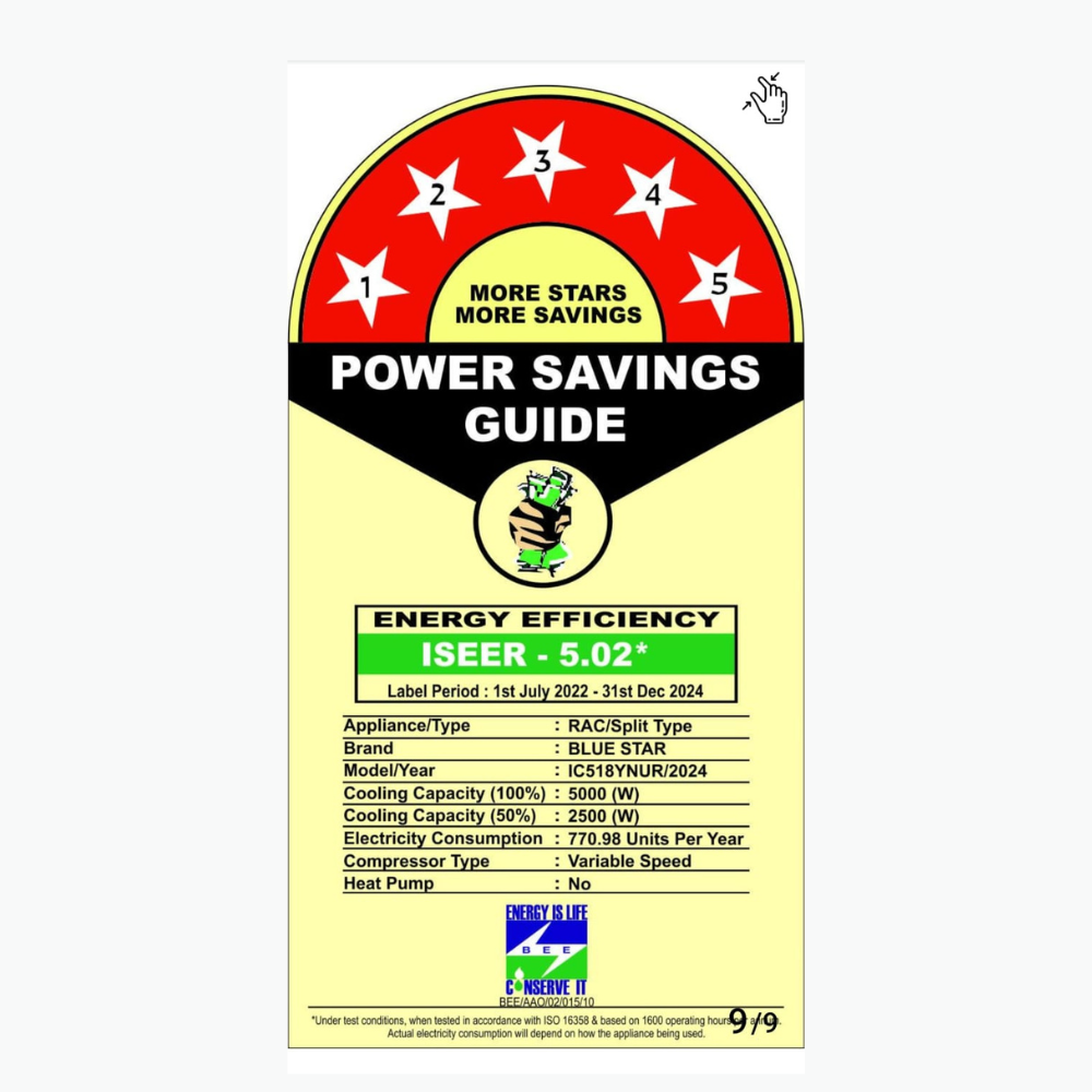 Energy-efficient cooling with Blue Star IC518YNUR Inverter Split AC-1.5 Ton 5 Star