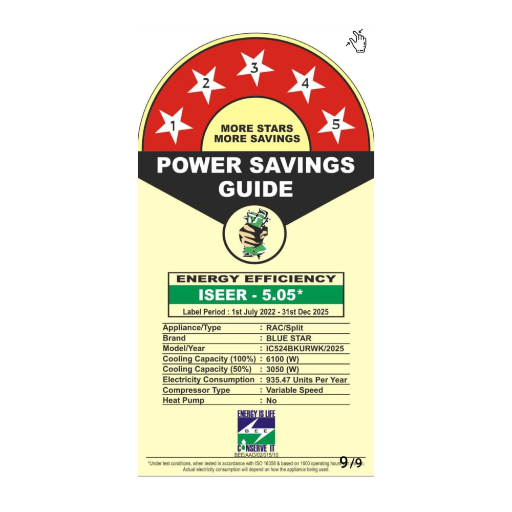 Energy Efficient Cooling with Blue Star IC524BKURWK Inverter Split AC-2 Ton 5 Star