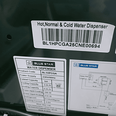 Bottom loading water dispenser from Blue Star, model BL1HPCGA.