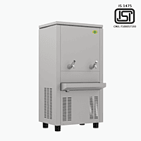 "Western SWC6080 stainless steel storage water cooler, two faucets."
