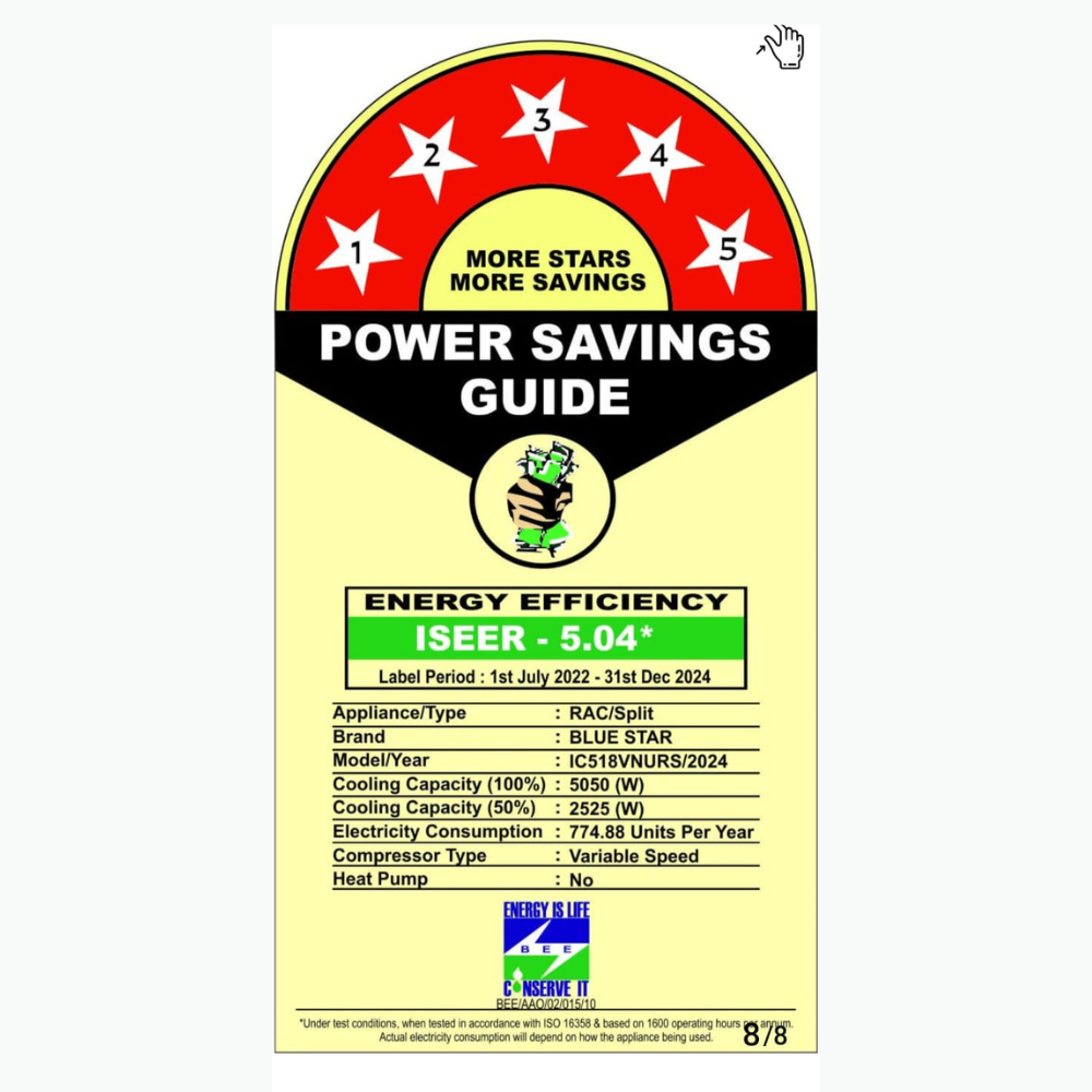 Energy Efficient cooling with Blue Star IC518VNURS Inverter Split AC-1.5 Ton 5 Star