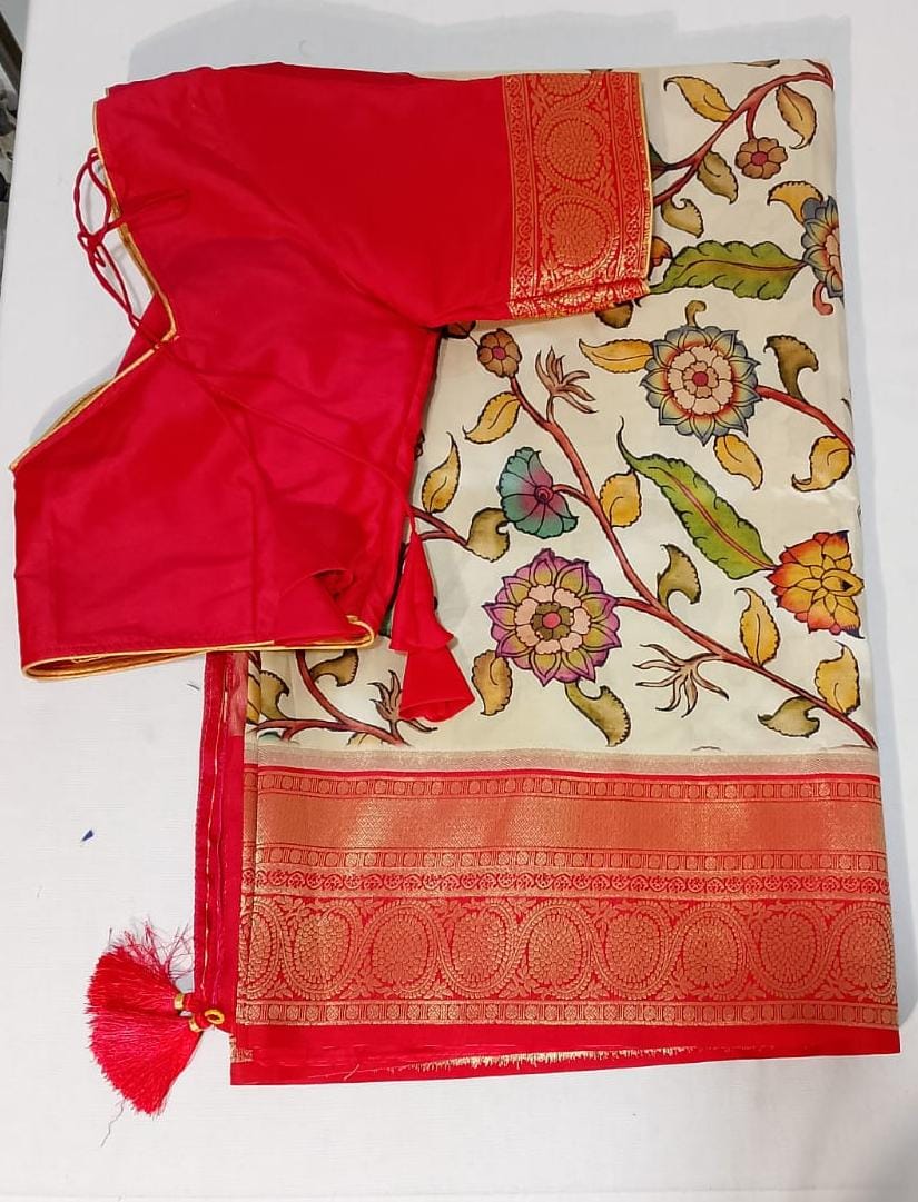 C204: Ready To Ship Beautiful Kalamakari Saree With Stitched Blouse