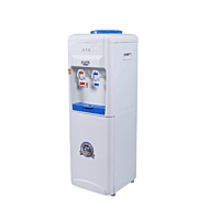 Close-up of an Atlantis Blue water dispenser, showing the hot and cold water spouts. Close-up of an Atlantis Blue water dispenser, showing the hot and cold water spouts.