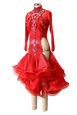 Crimson Red Ruffled Latin Dress