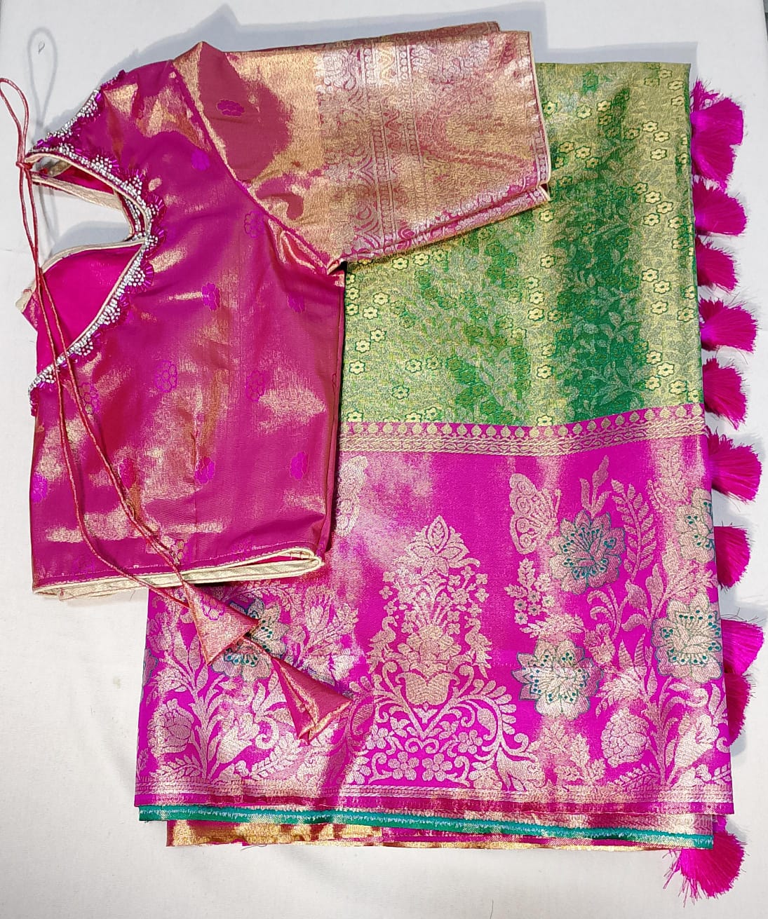 c077: Ready To Ship Beautiful Semi Kanichipattu Saree With Stitched Blouse