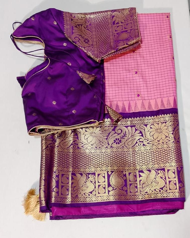 C200: Ready To Ship Beautiful Gadwal Silk Saree With Stitched Blouse