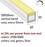 Neon-Flex 1010, 24VDC, 6Watts/meter, , Dimmable, Cuts 50mm, 30meter reel/Flat Top Bend/5000k,