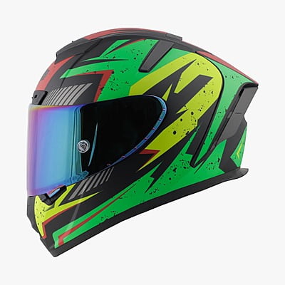 STEELBIRD SA-2 BREEZER MATT BLACK/GREEN C/V 580 MM WITH EXTRA VISOR (SH)