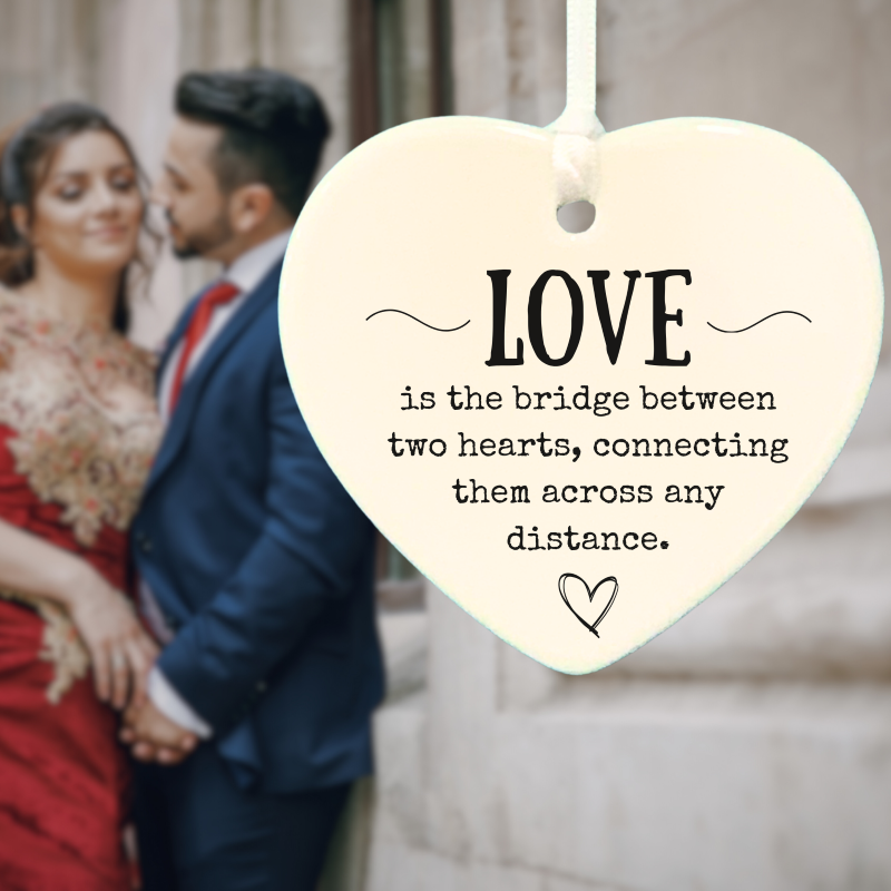 3" Heart Ceramic Ornament – Love Is a Bridge- Romantic Keepsake Engagement, Wedding, or Anniversary 3" Heart Ceramic Ornament – Love Is a Bridge- Romantic Keepsake Engagement, Wedding, or Anniversary