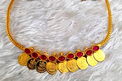 Panchalokam Attigai | One Gram Gold Finish & Real Kemp Stones Short Necklace | Temple Jewellery Attiga
