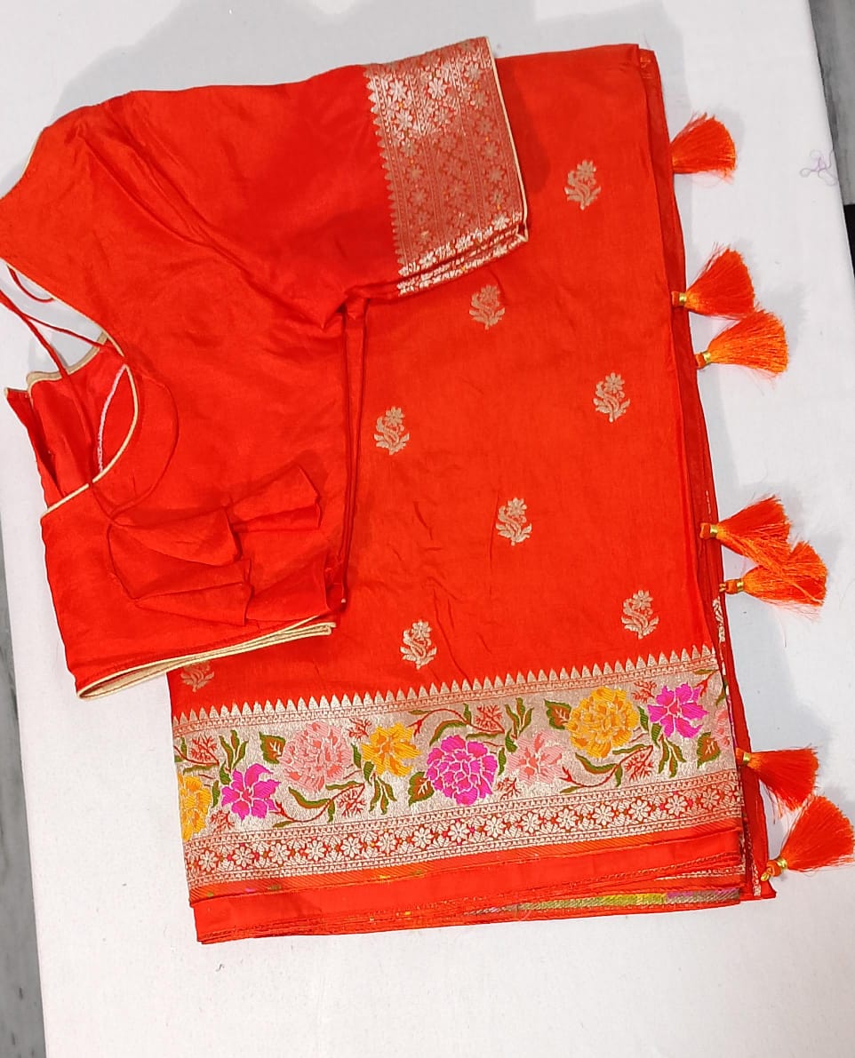 C172: Ready To Ship Beautiful Pure Moonga Crepe Silk Saree With Stitched Blouse