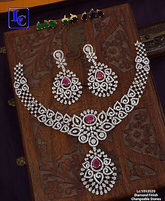 F09: Beautiful Diamond Finish Stone Changeable Necklace Set