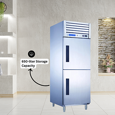 Durable and easy-to-clean Blue Star Reach-In Freezer with a stainless steel exterior.
