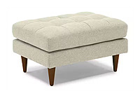 Modern Tufted Cream Ottoman | Beige Fabric Footstool with Tapered Wood Legs Modern Tufted Cream Ottoman | Beige Fabric Footstool with Tapered Wood Legs