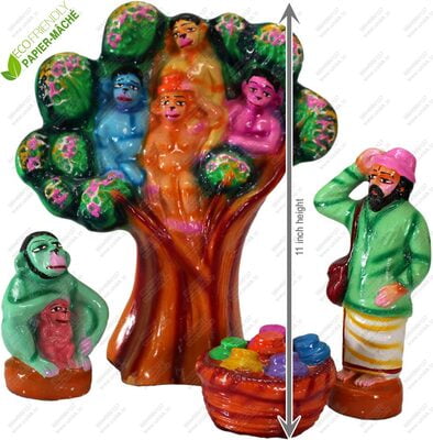 UNIKK The Monkey and The Cap Seller 27 cm Height of 4 Pieces Made of Paper Mache Multicolor UNIKK The Monkey and The Cap Seller 27 cm Height of 4 Pieces Made of Paper Mache Multicolor