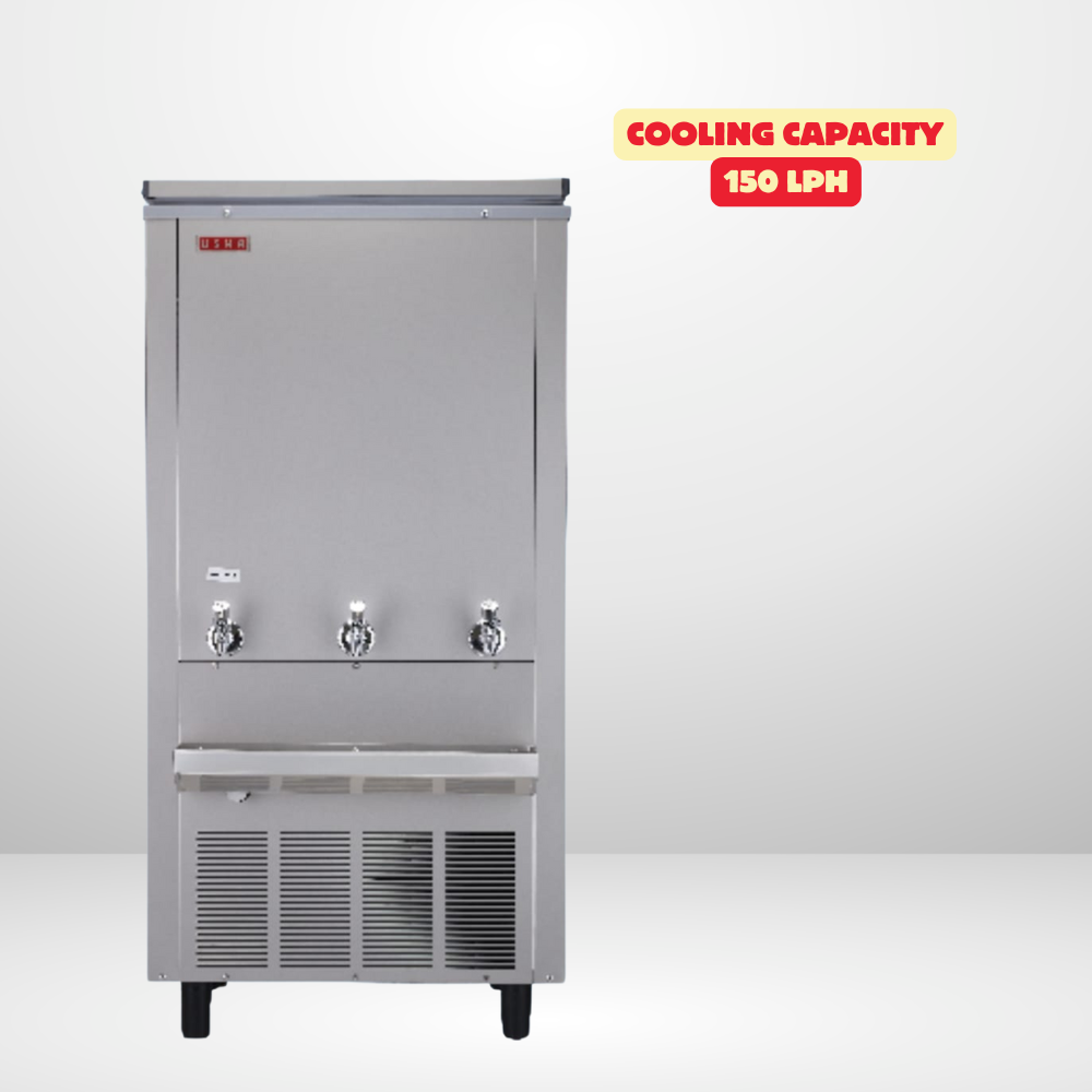 Usha Stainless Steel Water Cooler SS150150G-NC with 150 LPH Cooling Capacity. Usha Stainless Steel Water Cooler SS150150G-NC with 150 LPH Cooling Capacity.