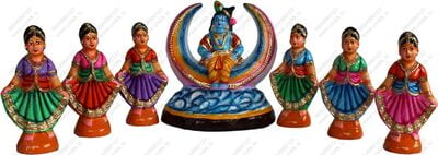 UNIKK Krishna and Gopikas Dancing with Moon Set 24 cm Height of 7 Pieces Made of Paper Mache UNIKK Krishna and Gopikas Dancing with Moon Set 24 cm Height of 7 Pieces Made of Paper Mache