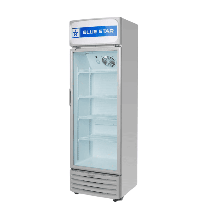 Blue Star Visi Cooler VC250D, 220 liters capacity, front view with glass door. Blue Star Visi Cooler VC250D, 220 liters capacity, front view with glass door.