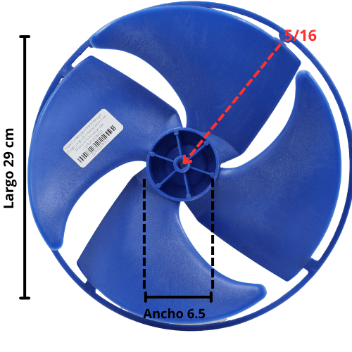Aspa Condensador Para Minisplit Mirage  Largo 28.9 Ancho Aro 6.1cm Flecha 5/16 Rotacion CW -12100105000021