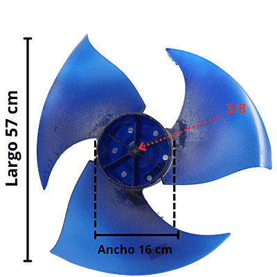 Aspa Condensador Para Minisplit Mirage Largo 57 cm x Ancho Aro 16 cm Flecha 3/8 Rotación CW Derecha - 12100105000281