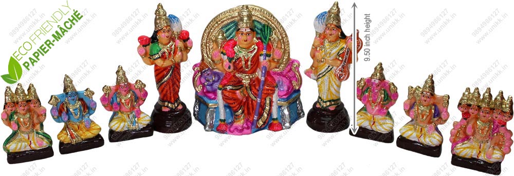 UNIKK Lalitha Devi Set 24 cm Height of 9 Pieces Made of Eco Friendly Paper Mache Multicolor UNIKK Lalitha Devi Set 24 cm Height of 9 Pieces Made of Eco Friendly Paper Mache Multicolor