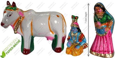 UNIKK Yashoda Krishna Set 17 cm Height of 3 Pieces Made of Eco Friendly Paper Mache Multicolor UNIKK Yashoda Krishna Set 17 cm Height of 3 Pieces Made of Eco Friendly Paper Mache Multicolor
