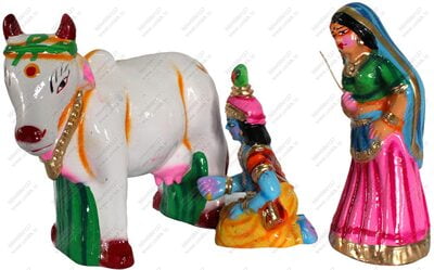 UNIKK Yashoda Krishna Set 17 cm Height of 3 Pieces Made of Eco Friendly Paper Mache Multicolor UNIKK Yashoda Krishna Set 17 cm Height of 3 Pieces Made of Eco Friendly Paper Mache Multicolor