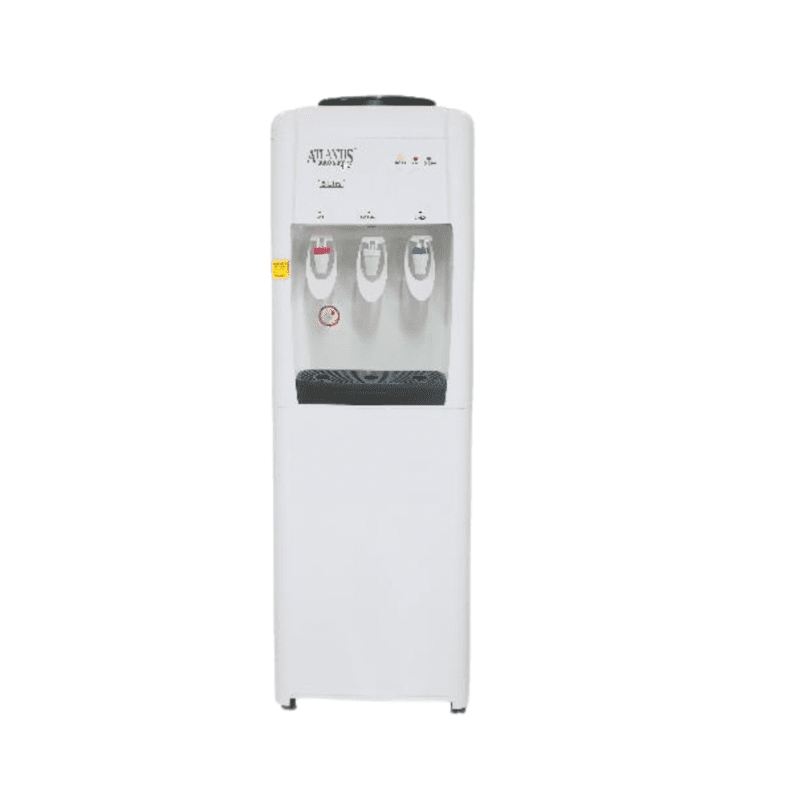 Atlantis Frosty Plus water dispenser with three taps for hot, cold, and room-temperature water. Atlantis Frosty Plus water dispenser with three taps for hot, cold, and room-temperature water.