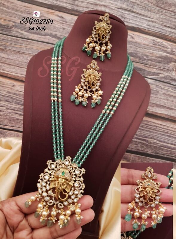 V470: Beautiful Vinayaka Pendent Pearls Long Haram