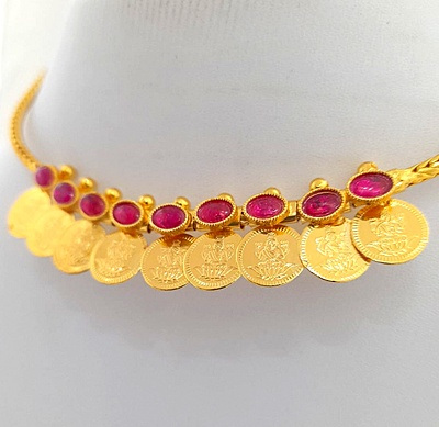 Panchalokam Attigai | One Gram Gold Finish & Real Kemp Stones Short Necklace | Temple Jewellery Attiga