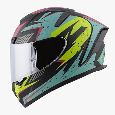 STEELBIRD SA-2 BREEZER MATT BLACK/LIGHT GREEN/RED C/V 580 MM WITH EXTRA VISOR (SH)