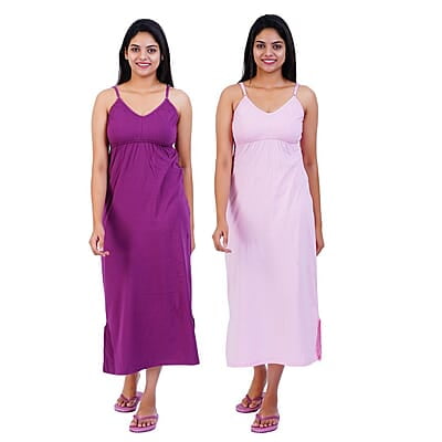Women Cotton Maxi Seamless Bra Nighty Slip - Pack of 2 Women Cotton Maxi Seamless Bra Nighty Slip - Pack of 2