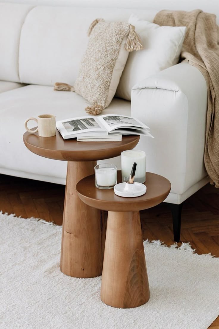 Set of 2 Wooden Nesting Tables – Modern Cone Base Side and End Table Set for Living Room Set of 2 Wooden Nesting Tables – Modern Cone Base Side and End Table Set for Living Room