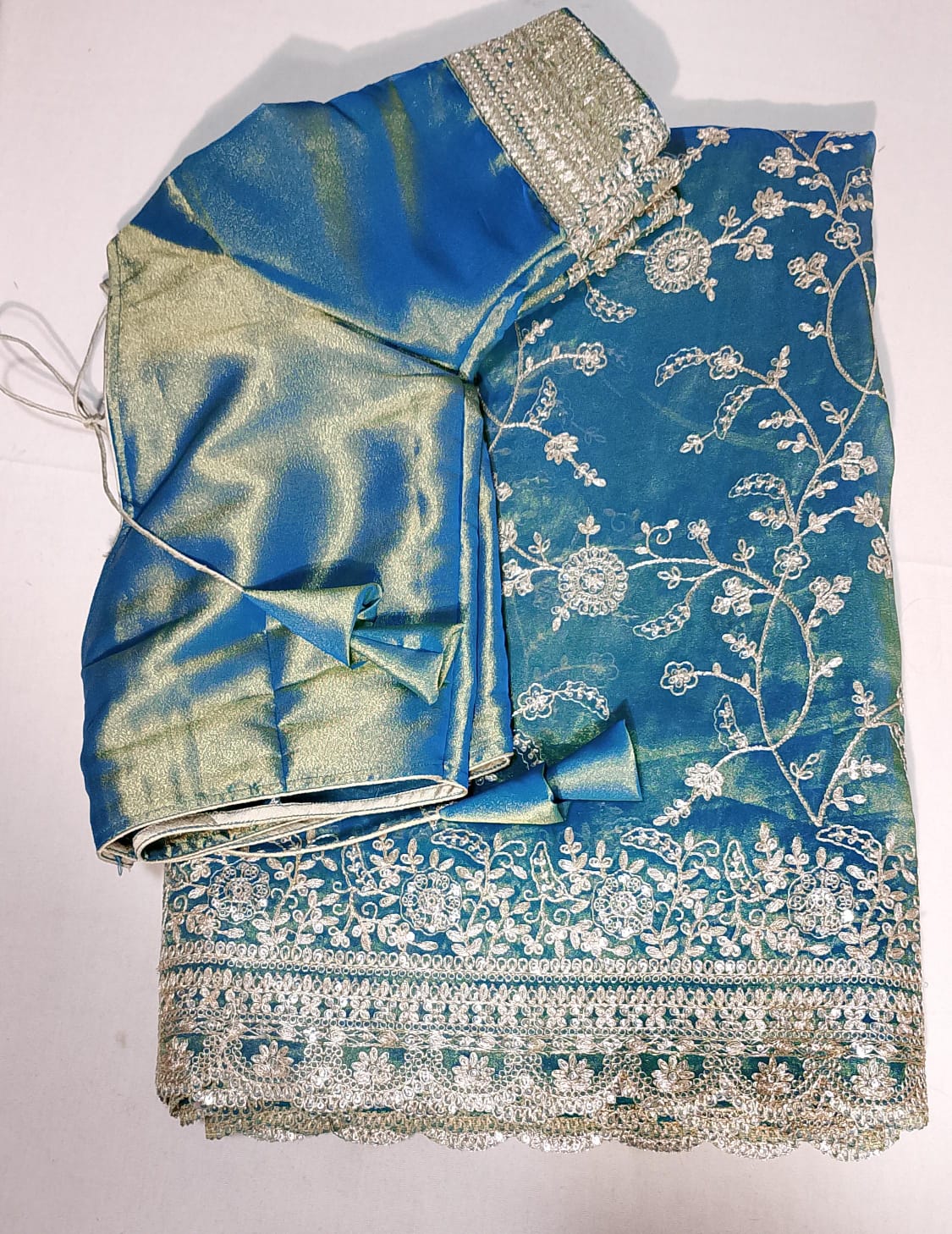 c086: Ready To Ship  Space Silk With Heavy Embrodiary Work With Stitched Blouse