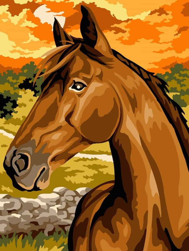 Cavallo al tramonto - Tela per ricamo a mezzo punto