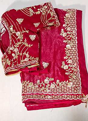 D179: Ready To Ship Beautiful Desginer Georgette Silk Saree With Stitched Blous