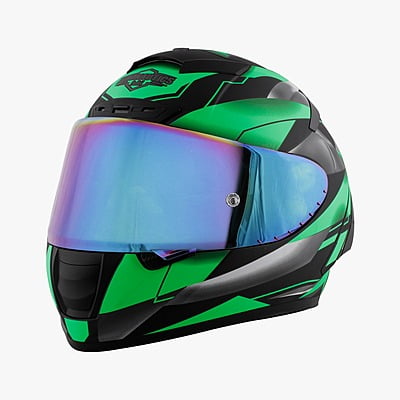 STEELBIRD SA-2 METALLIC BLACK/FLUO GREEN C/V 600 MM WITH EXTRA VISOR (SH)