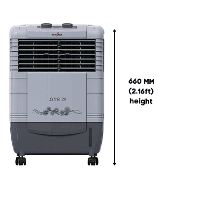Kenstar grey air cooler featuring honey comb cooling technology. Kenstar grey air cooler featuring honey comb cooling technology.