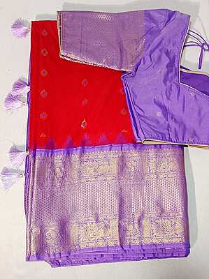 D177: Ready To Ship Beautiful Semi Gadwal Silk Saree With Stitched Blouse