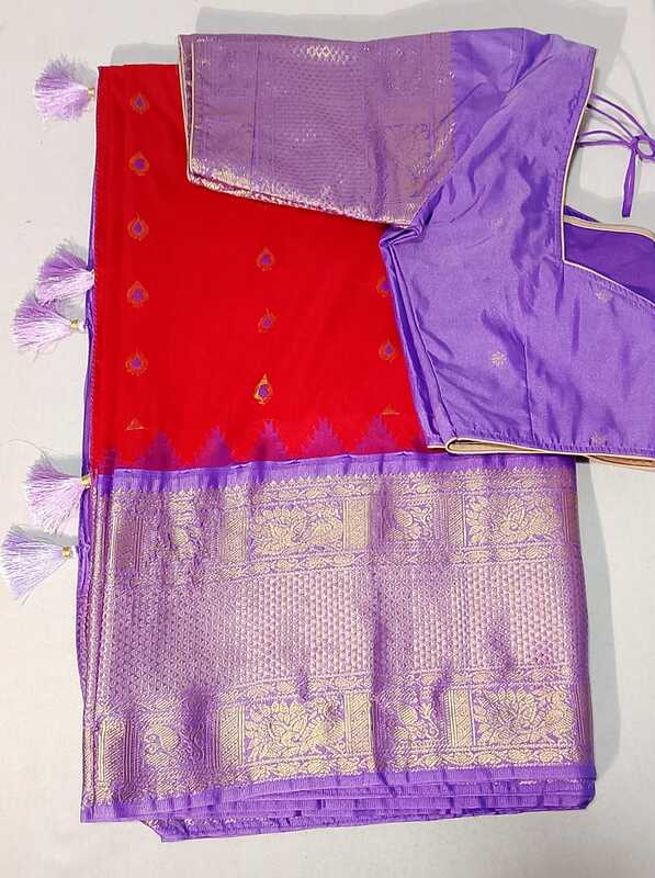 D177: Ready To Ship Beautiful Semi Gadwal Silk Saree With Stitched Blouse