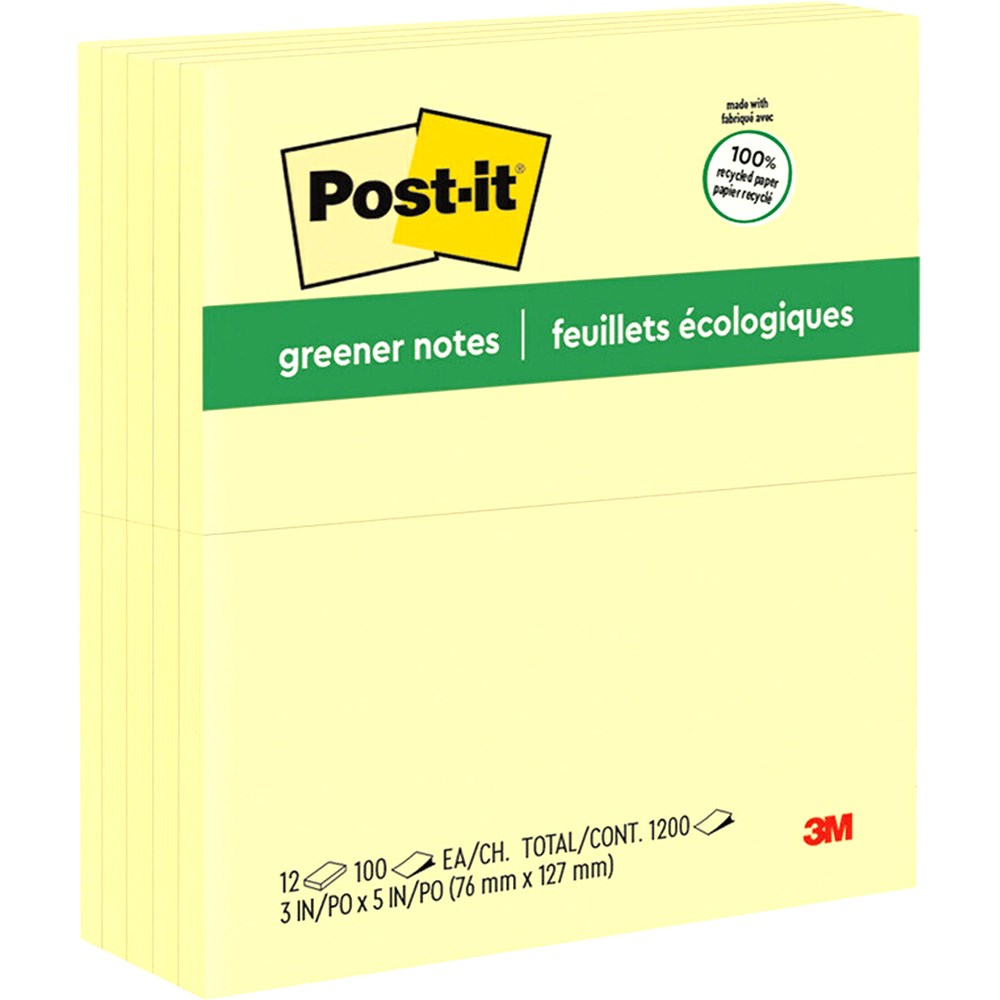 Post-It 655-RPA Recycled Note 73x123mm Yellow Pack  of 12