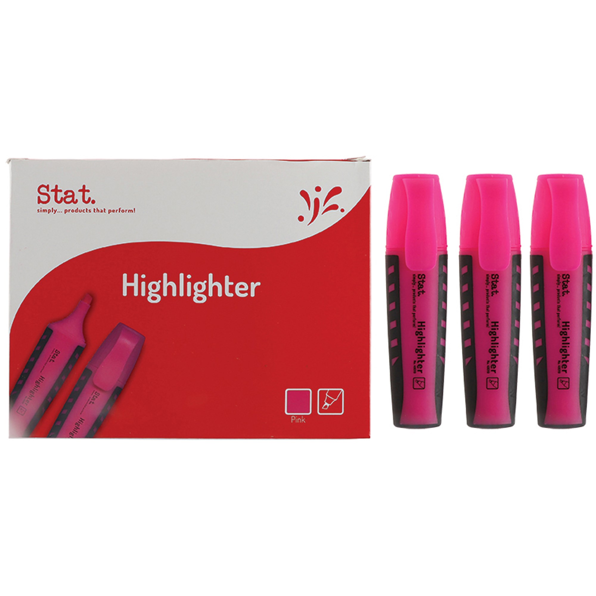 Stat Highlighter Chisel 2-5mm Tip Rubberised Grip Pink Box 10