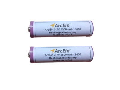 ArcEin 3.7V 2500mAh 18650 Rechargeable Lithium ion with Button Top for DIY projects ,torches Battery  (Pack of 2)