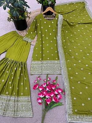 B162: Beautiful 3 PC Chinnon Plazzo Set