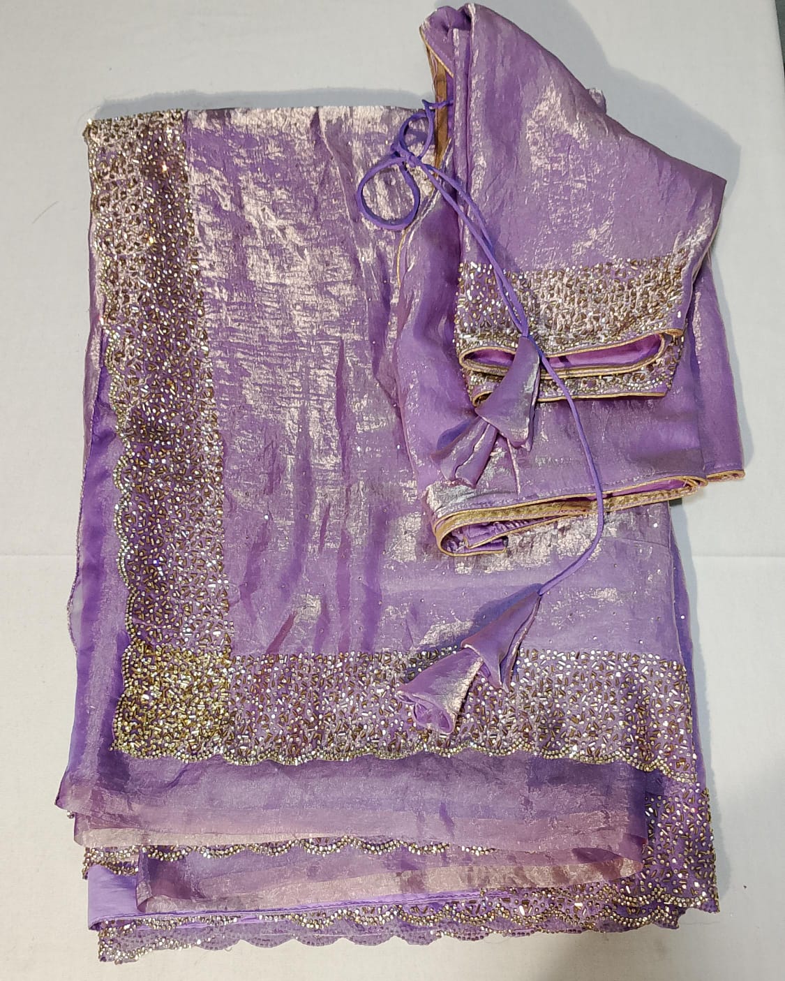 K002: Ready To Ship Beautiful Space Silk Saree In Stone Work With Stitched BlouseW
