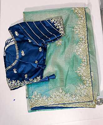 K200: Beautiful  Pure Tissue Silk Saree With Stitched Blouse