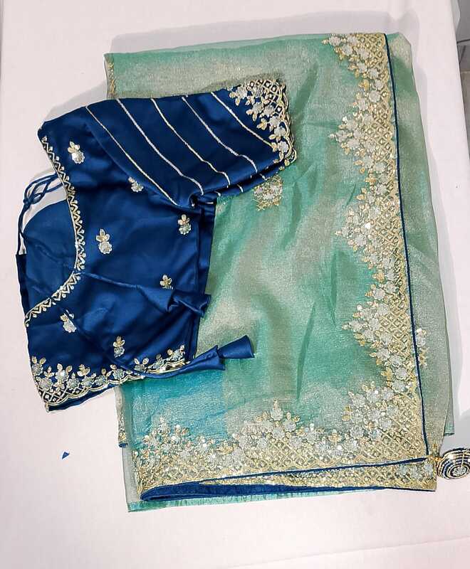 K200: Beautiful  Pure Tissue Silk Saree With Stitched Blouse