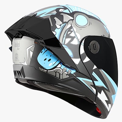 STEELBIRD SBA-8 ISS SHARKY MAT BLACK/JAZZ BLUE C/V 580 MM WITH EXTRA SMOKE VISOR & BLACK SPOILER
