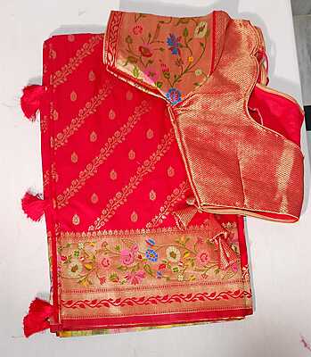 E2:Ready To Ship Beautiful Moonga Crepe Saree With Stitched Blouse